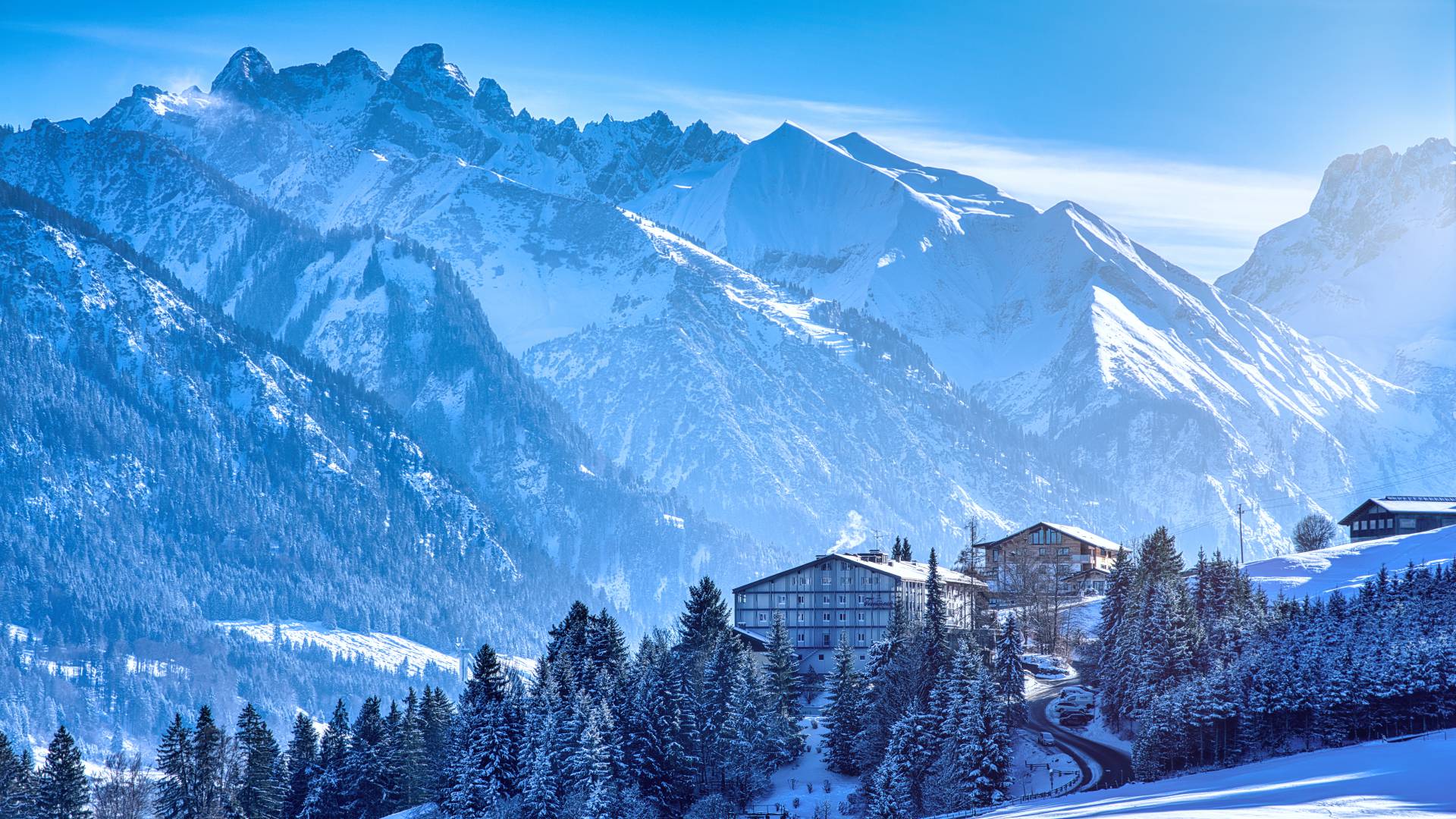 Schneebedeckte Berge und Bäume